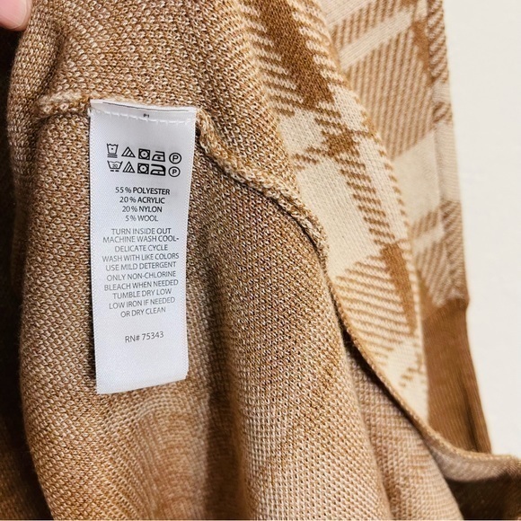 EUC Rachel Zoe Wool Blend Plaid Open Front Cardigan Size Medium Brown/Off White - Picture 6 of 7